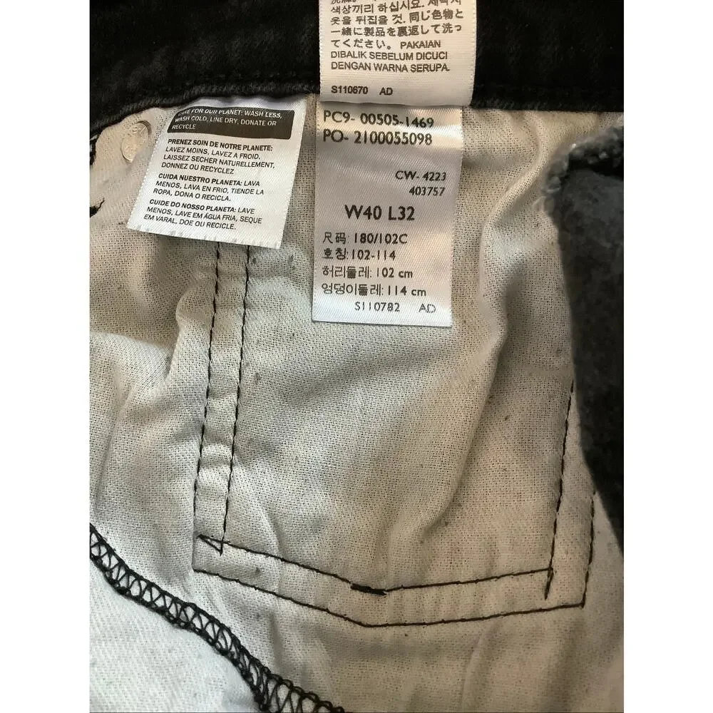 Levis 505 Mens 40x32 Black Regular Straight Leg Jeans Classic Streetwear T4-2